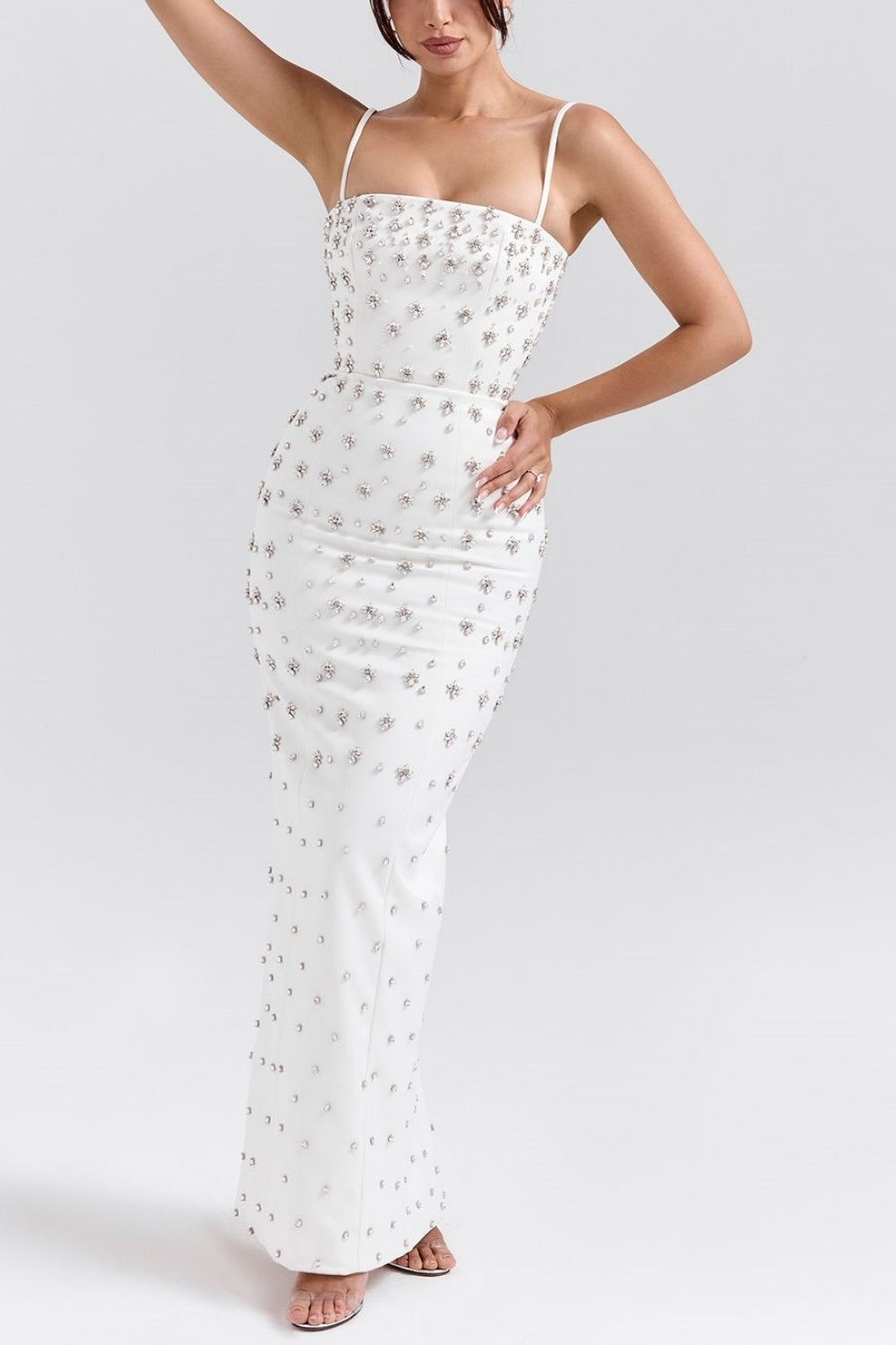 Girlhomeshops - Robe de bal mi-longue en satin blanc ivoire, exquise, ornée de perles, robe de mariée, robe de soirée GH5744