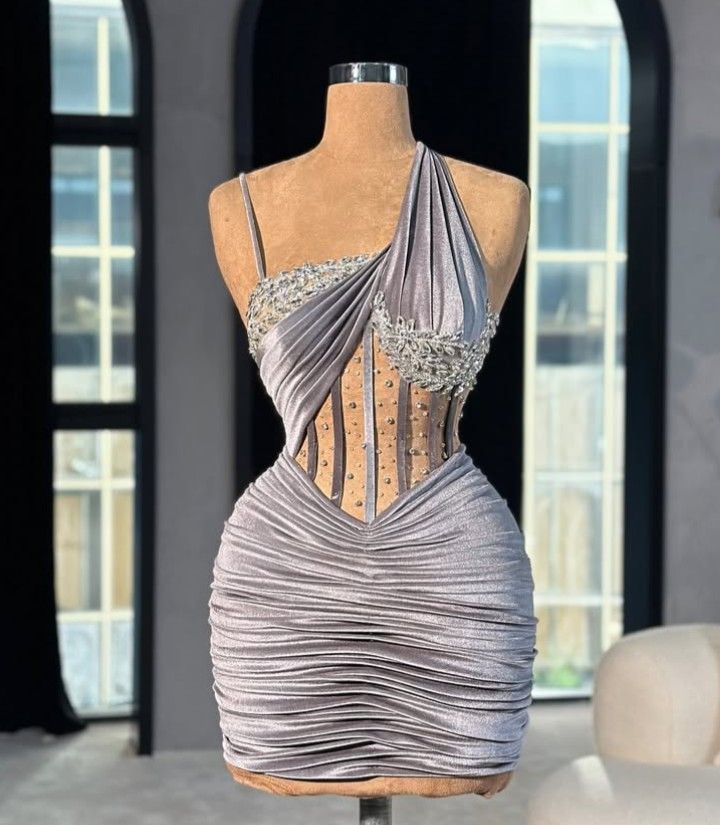 Girlhomeshops-Silver exquisite beaded short birthday homecoming dress birthday party dress cocktail party dress gh5430