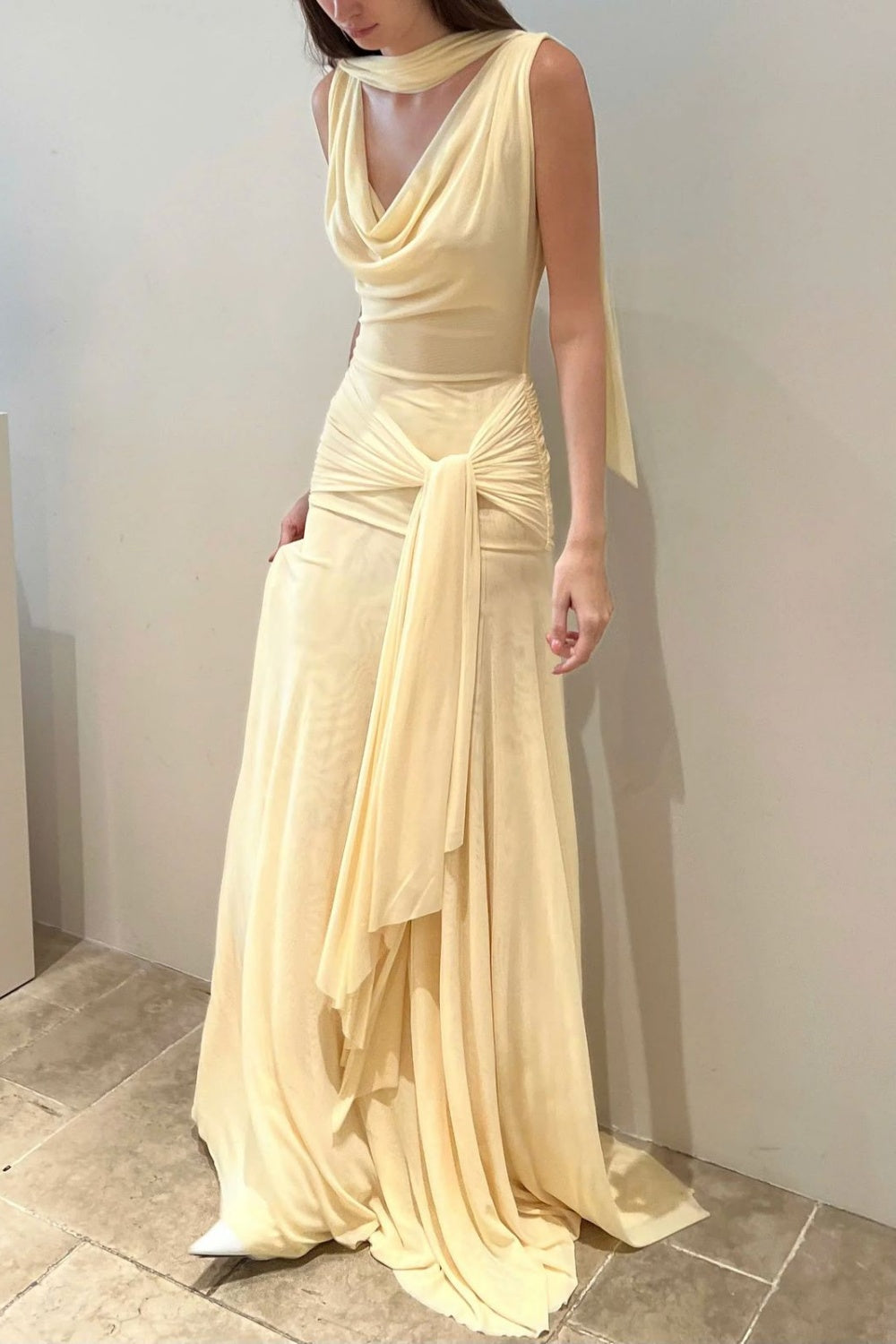 girlhomeshops-Classy yellow ruffle long prom dress wedding guest party dress elegant dress gh5775