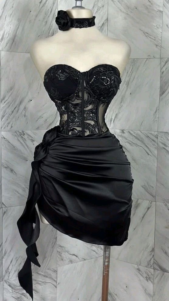 Black shiny tulle short sequined homecoming dress prom dress birthday dress gh4929