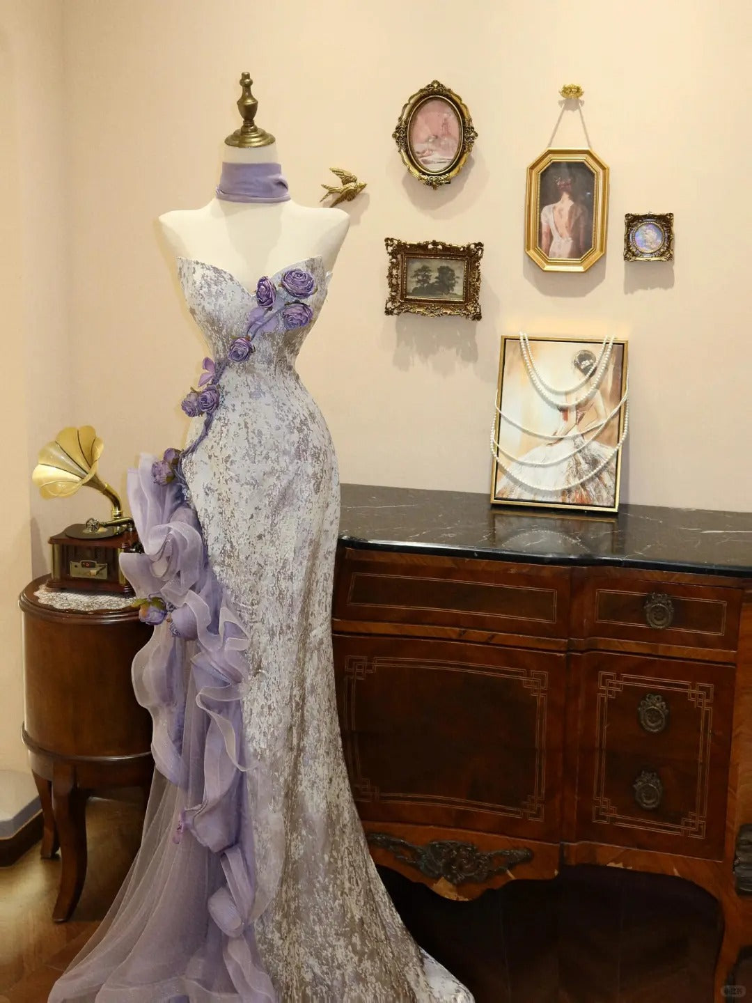 Purple Gorgeous Elegant Exquisite Floral Long Tulle Prom Dress Evening Dress Party Dress gh3649