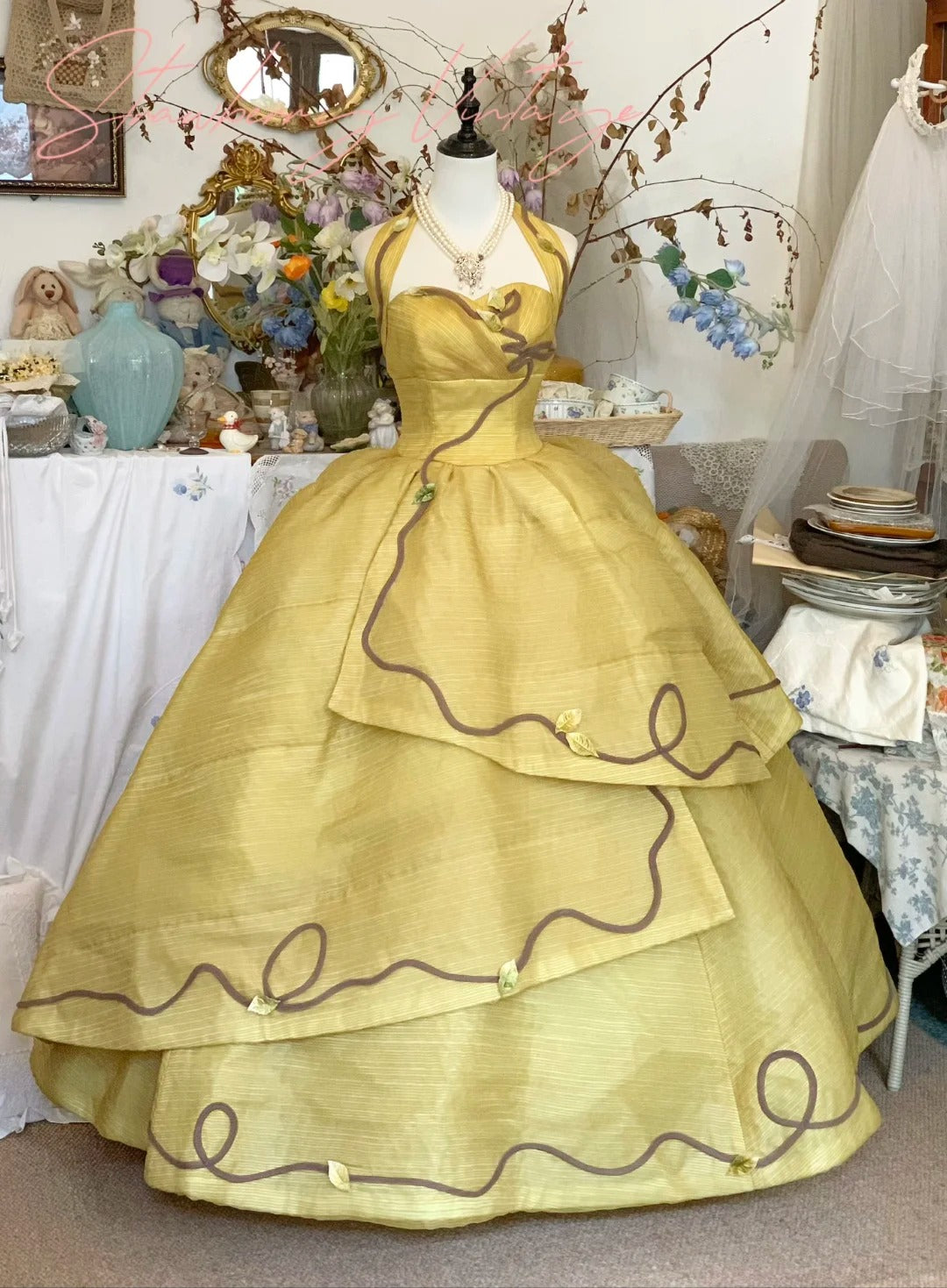 Robe longue en tulle à fleurs jaunes, robe de bal, robe de soirée, robe de mariée, gh4581