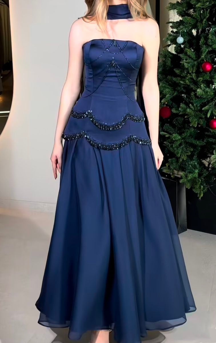 girlhomeshops-Elegantes und exquisites marineblaues langes Tüll-Ballkleid gh5776