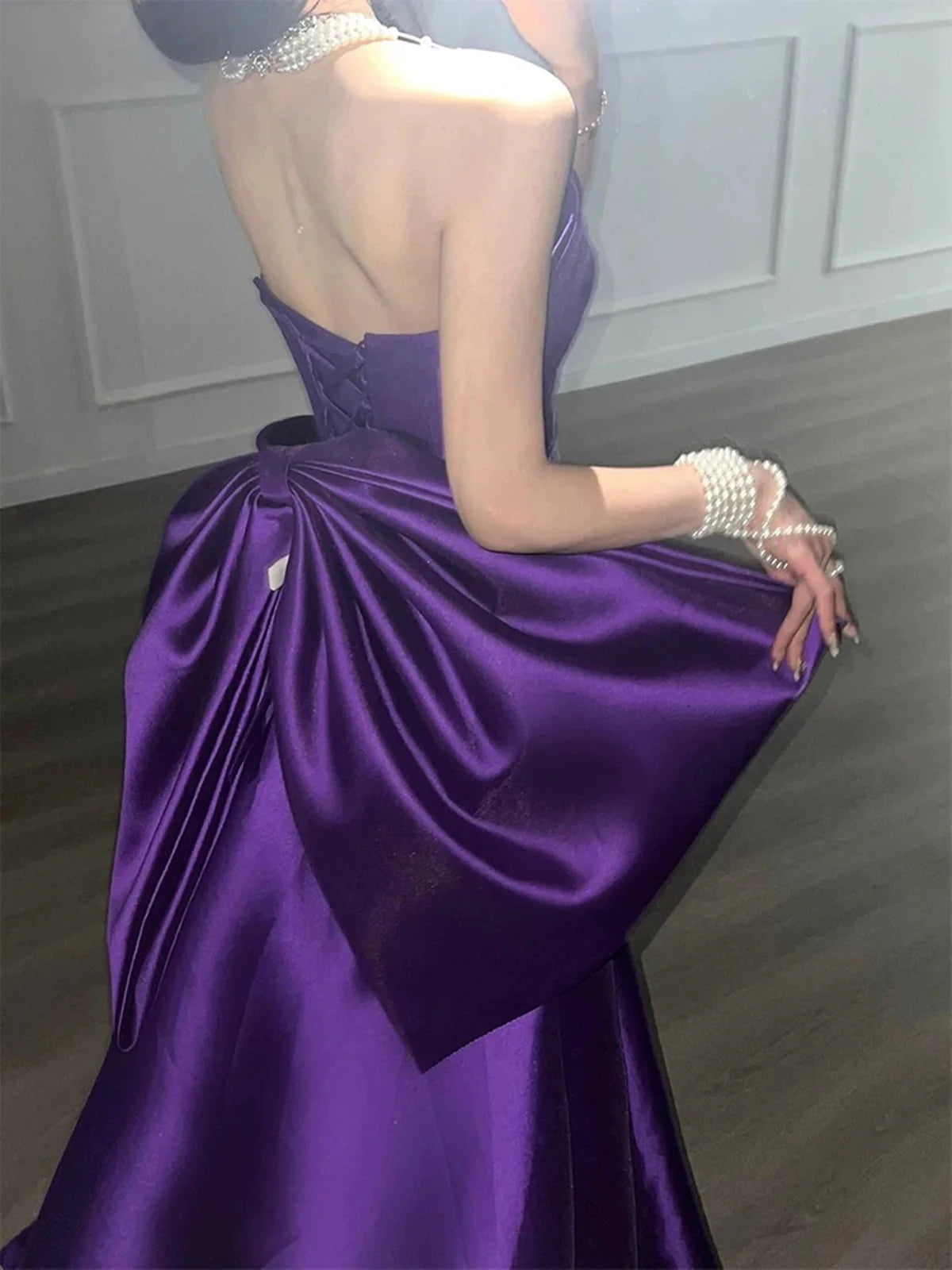Robe de soirée longue en satin à bretelles spaghetti violette, jolie et élégante, robe de soirée gh3543