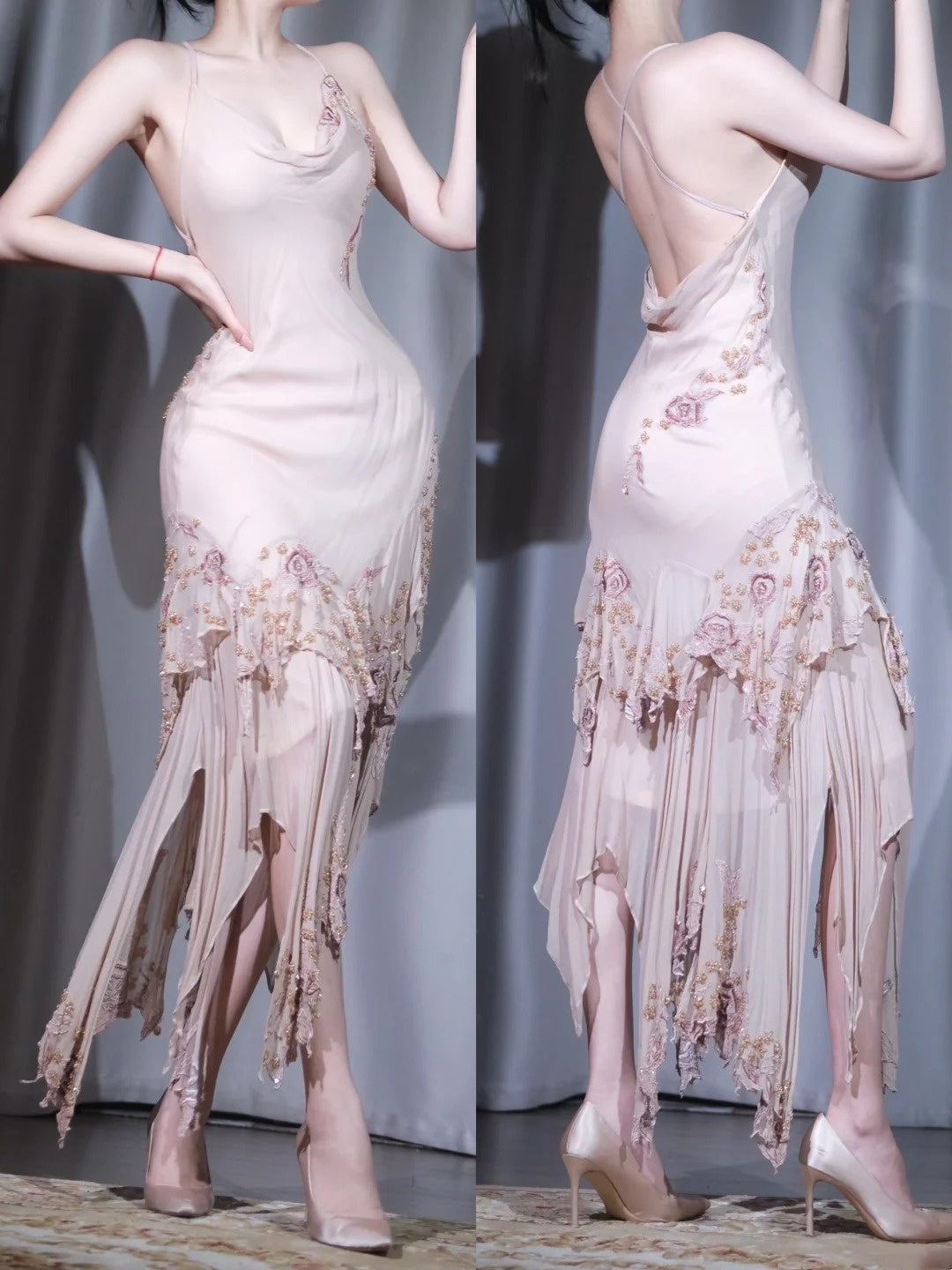 girlhomeshops-Retro Fashion Floral Lange Chiffon Abendkleid Ballkleid gh5912