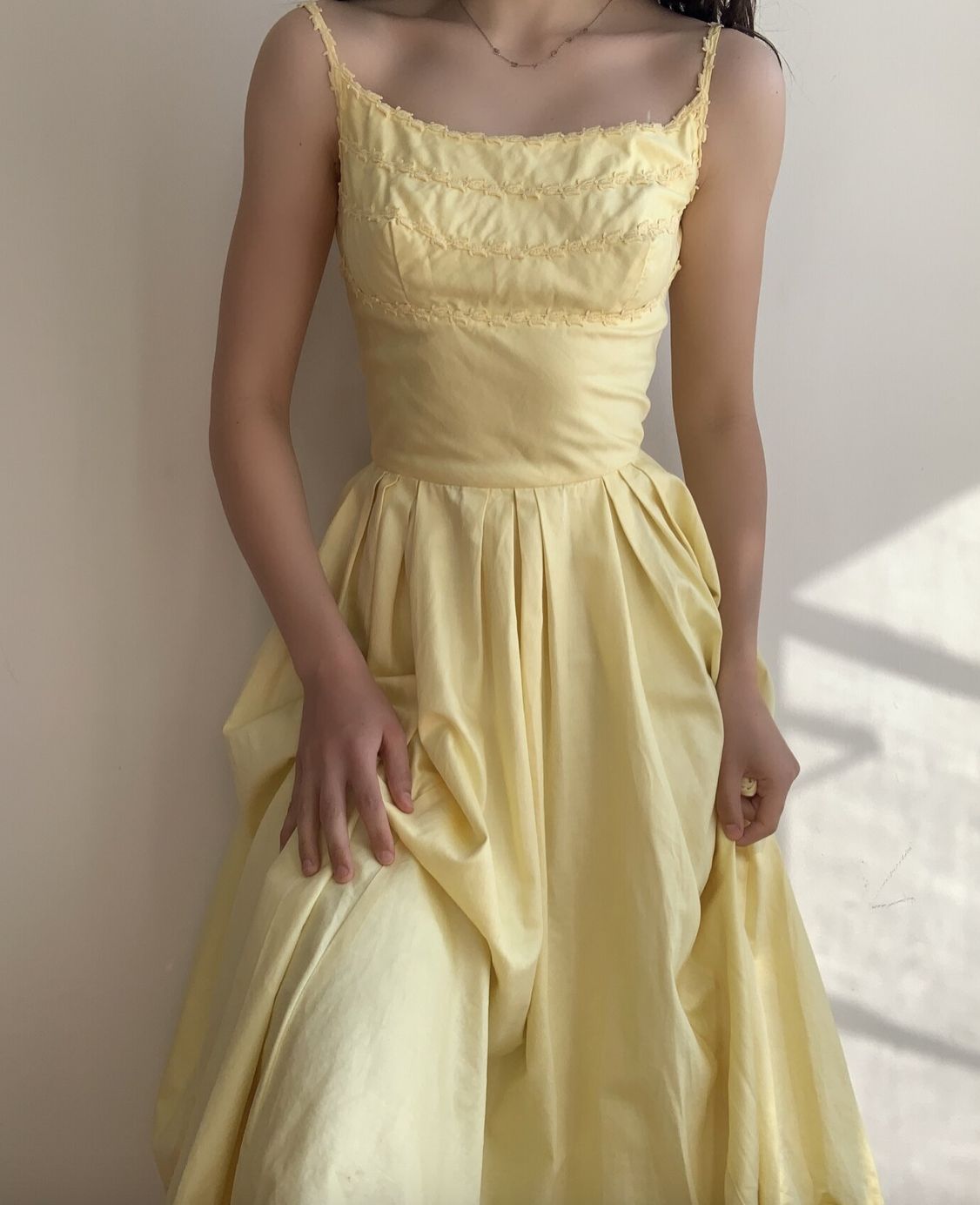 girlhomeshops-- Yellow spaghetti strap long satin dress gh5722