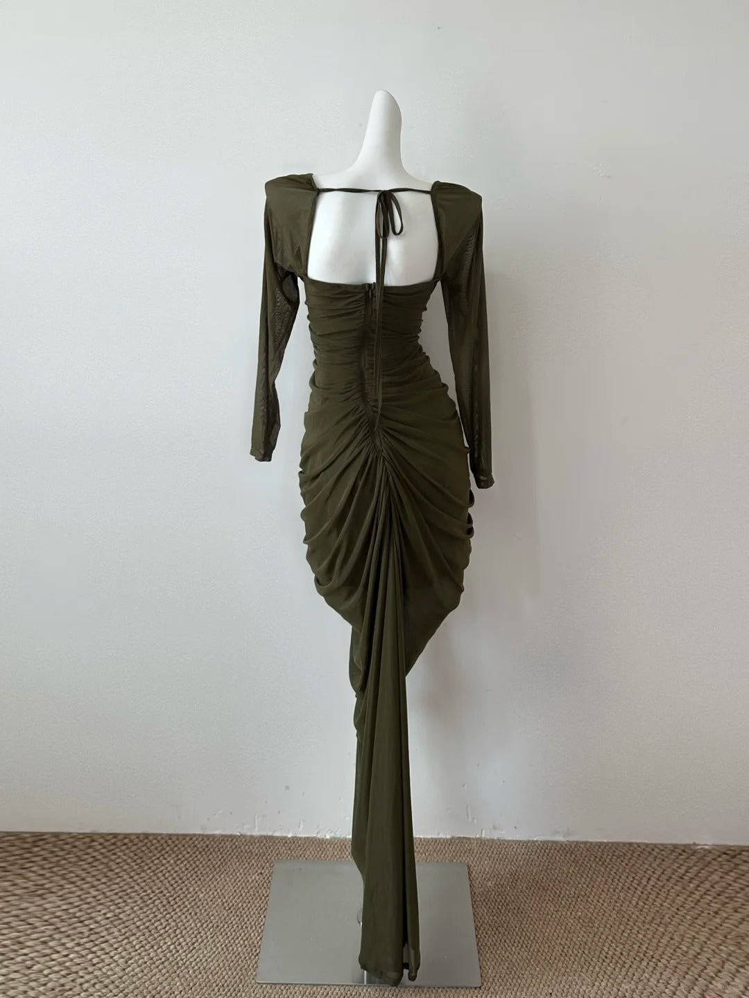 Robe de soirée courte en mousseline de soie rouge/vert olive/marron gh4481