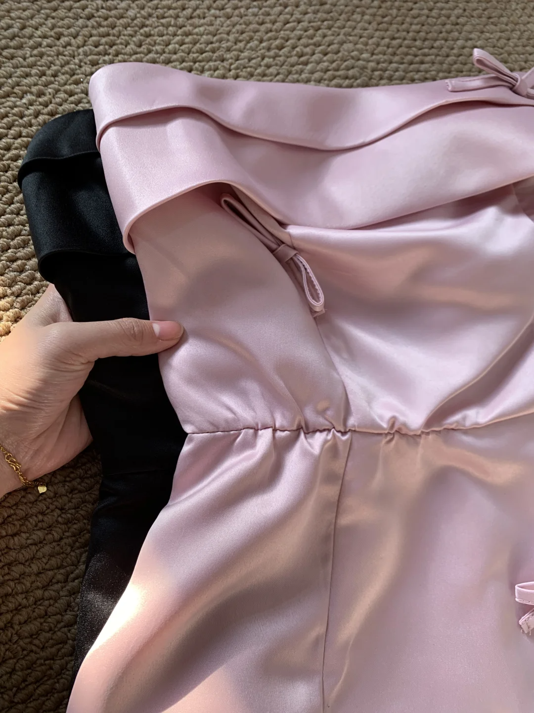 Black/Pink Simple Fashion Elegant Short Bow Satin Homecoming Dress Prom Dress Evening Dress Ball Dress Birthday Party Dress gh3906