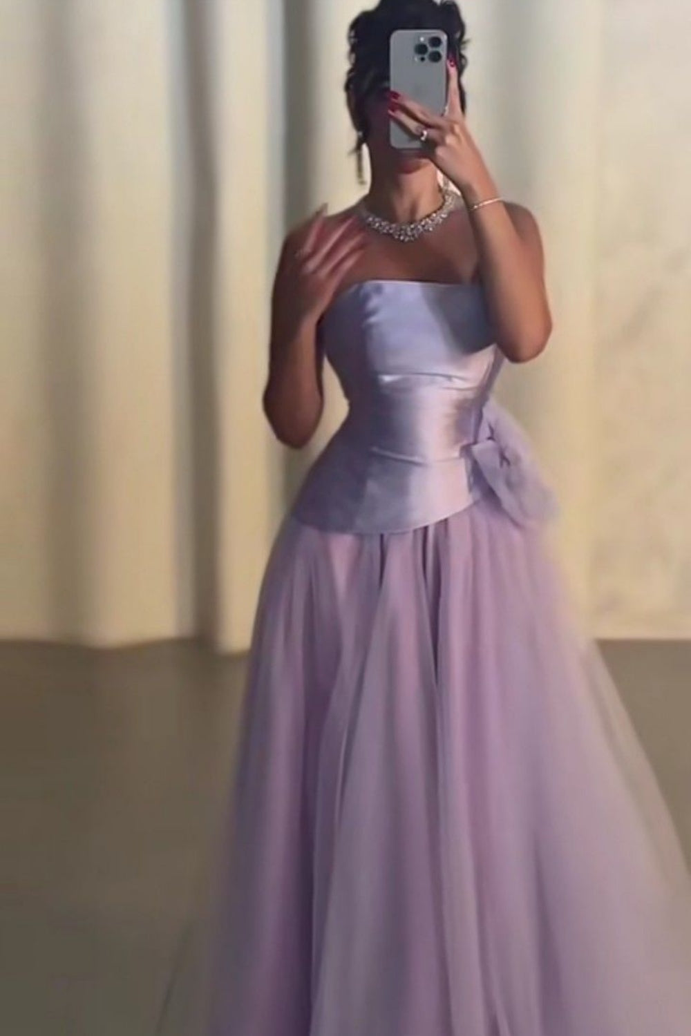 Sleeveless Lavender Satin & Tulle Gown | Luxury Elegant Bow-Waist Ball Gown for Gala Ball gh6480