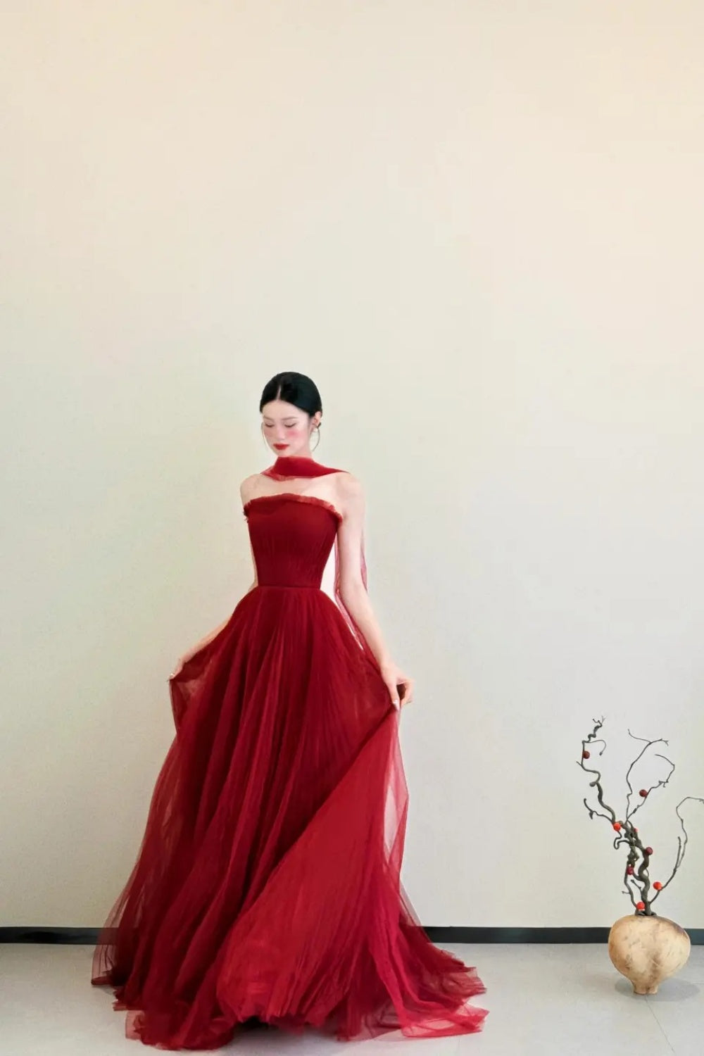 Red Long Chiffon Formal Evening Gown gh6777