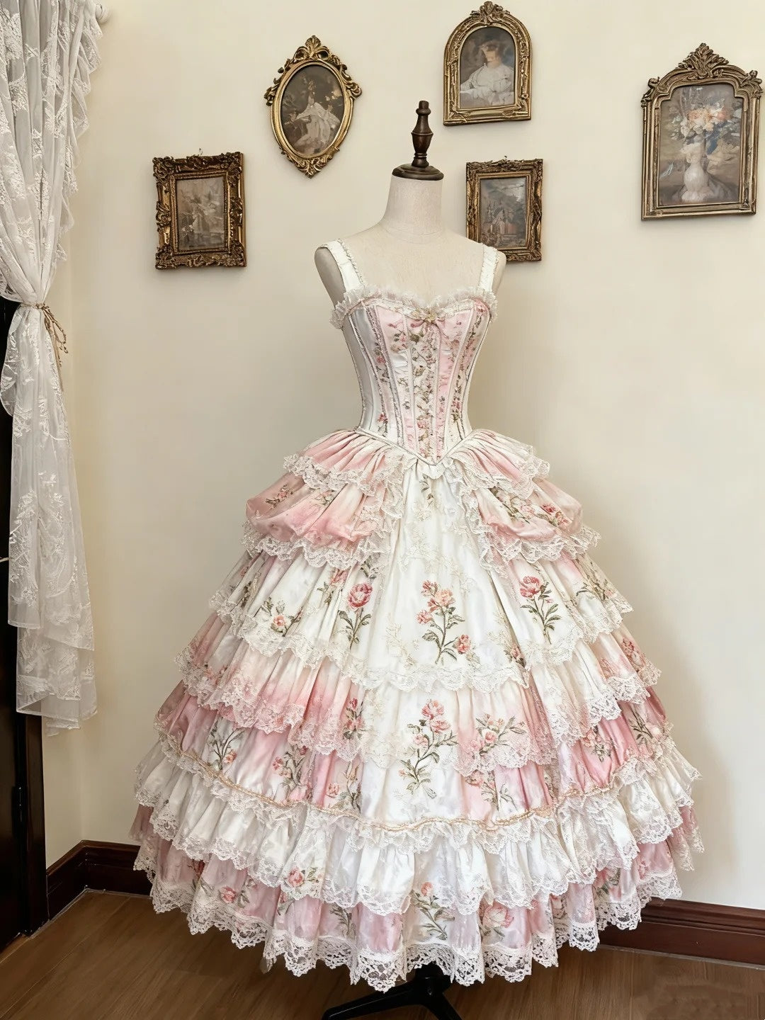 Pink white gradient Rococo palace dress gh6780