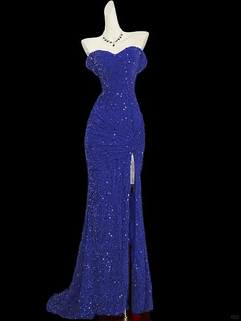 Burgunderrotes, glänzendes, hüftiges Fischschwanz-Ballkleid mit Pailletten, Abendkleid, Ballkleid gh4363