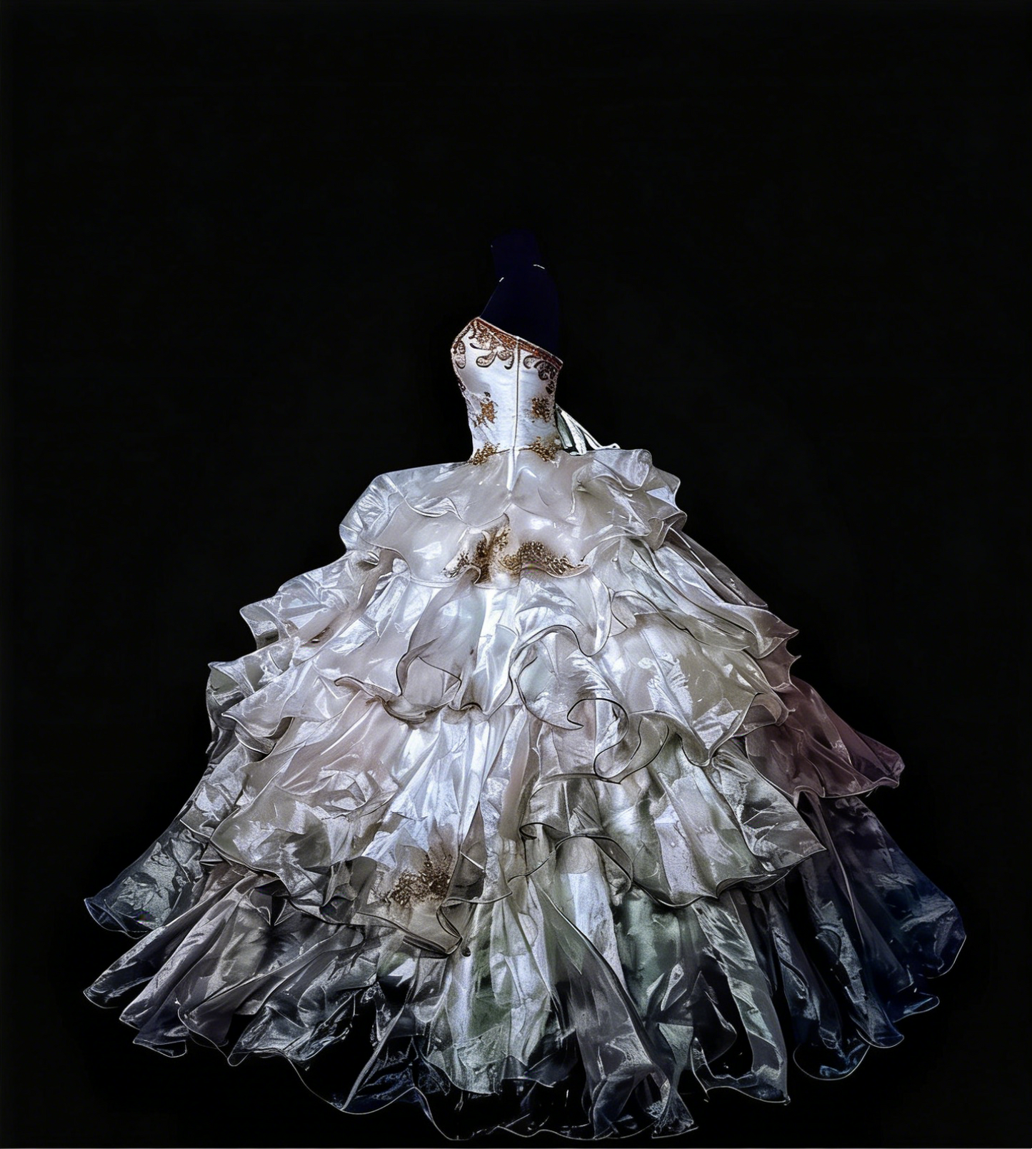 Robe de bal bustier dégradé argent-gris irisé style cour - Robe de soirée à thème rétro gh6568