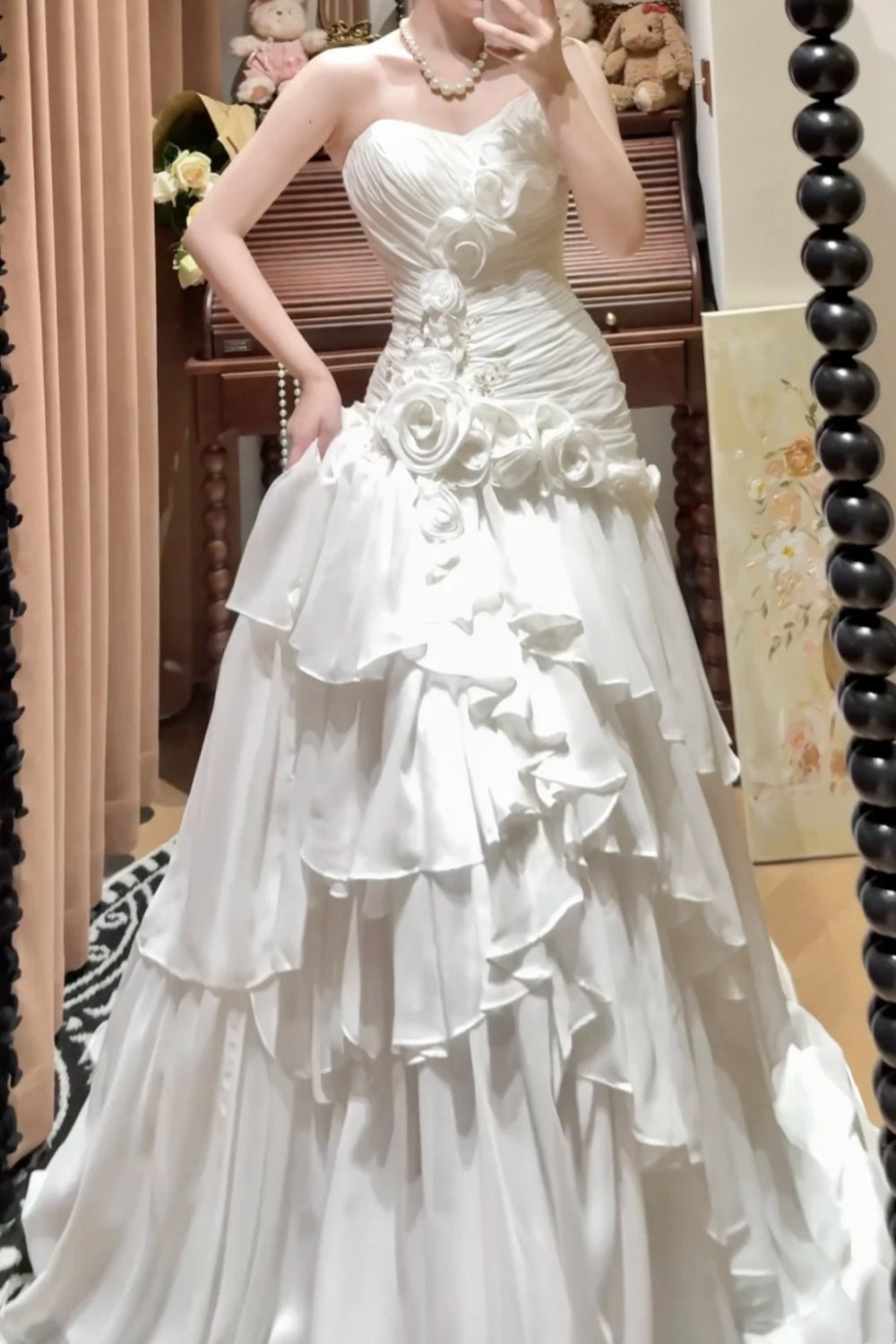 Girlhomeshops - Robe de soirée longue blanche en tulle à fleurs, décolleté en cœur, style princesse, robe de bal, de remise de diplôme, robe de mariée, gh5976