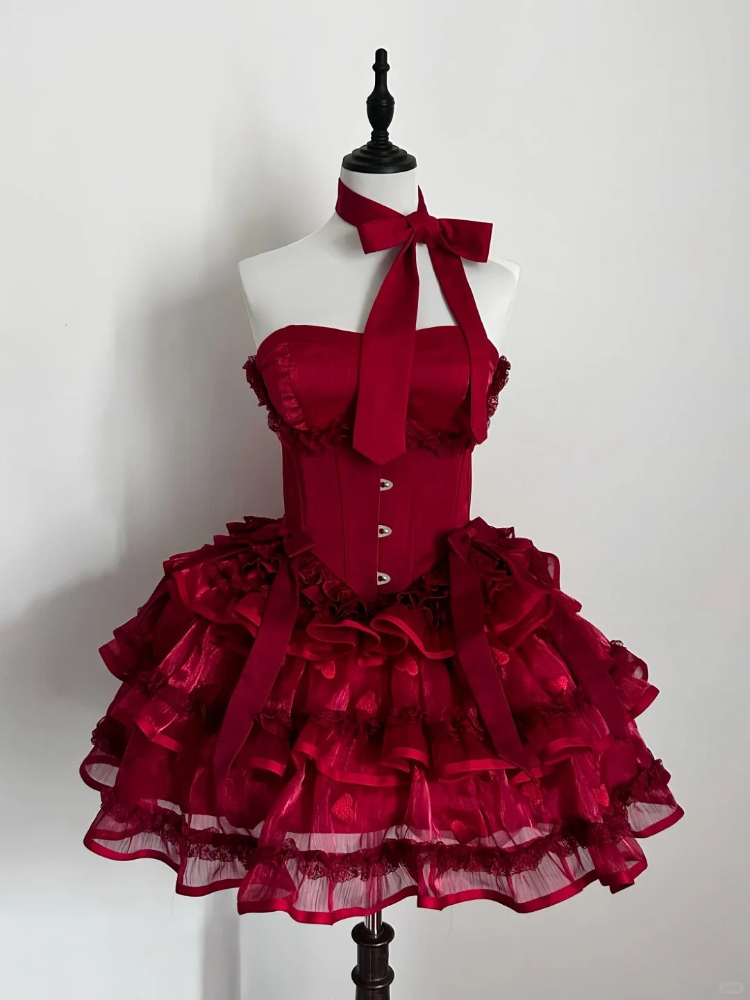 Girlhomeshops-Red Princess Lace Fashion Short Tulle Homecoming Dress Birthday Party Dress gh5415
