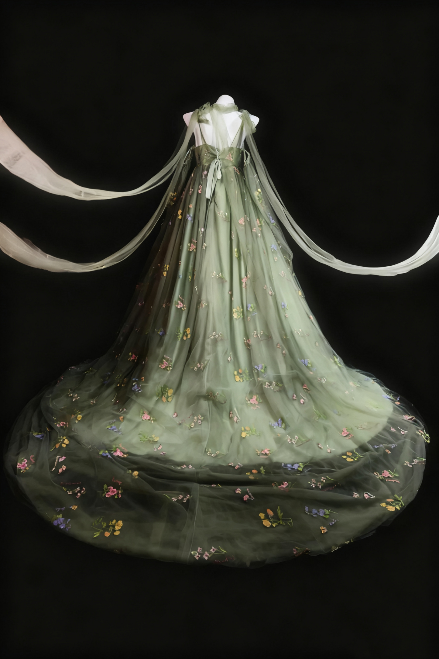 girlhomeshops-Green Delicate Floral Tulle Ball Gown gh6285