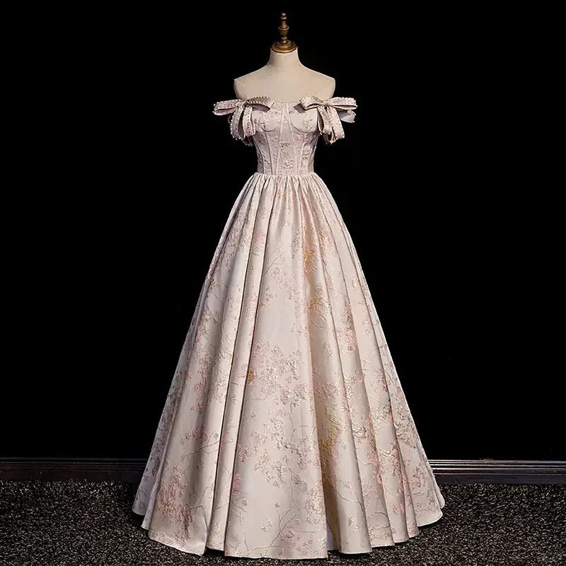 Girlhomeshops - Rosa, geblümtes, perlenbesetztes, langes, bodenlanges Ballkleid aus Satin mit Bindeband, gh5313