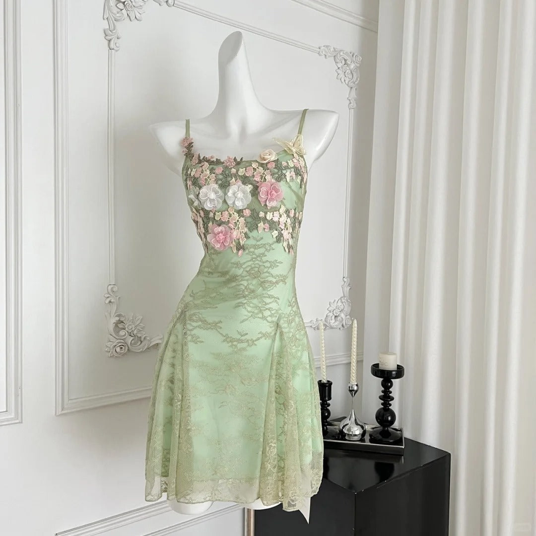 Green floral homecoming dress short tulle prom dress evening dress birthday party dress gh4558