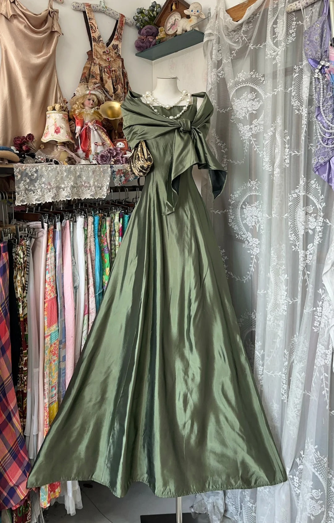 Girlhomeshops-Green elegant simple long satin Prom dress evening dress birthday party dress gh5185