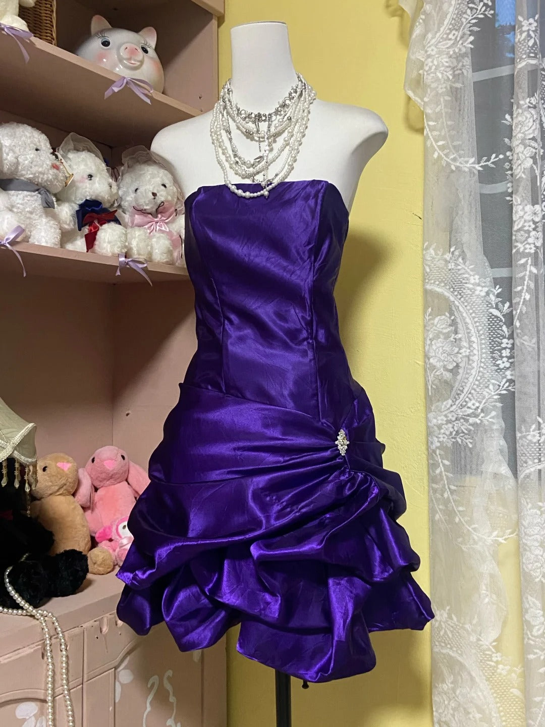 Girlhomeshops – Lilafarbenes, elegantes, kurzes Satin-Ballkleid im Retro-Stil, gh5512