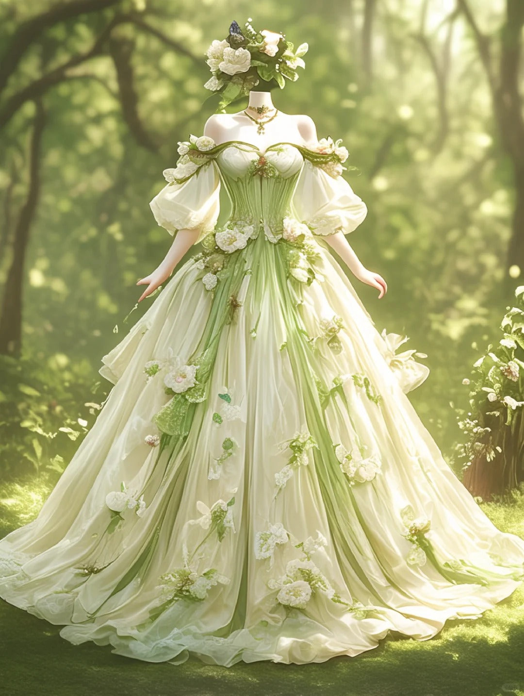 Robe de soirée longue en tulle, robe de mariée fantaisie, forêt verte, motif floral, gh4735