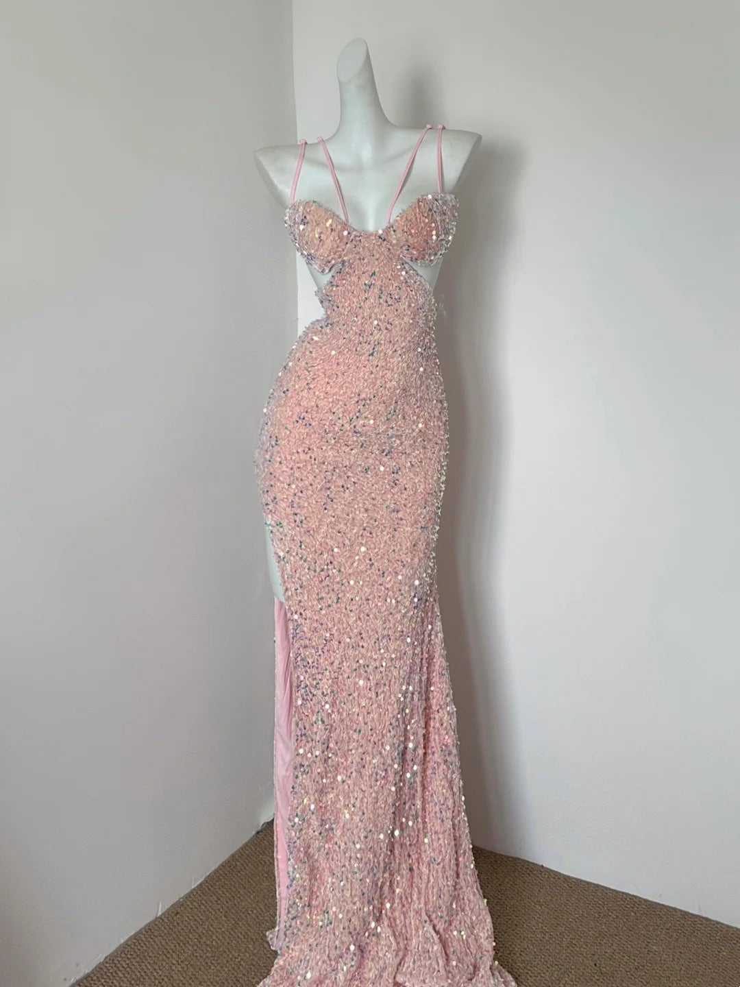 Robe de soirée longue rose brillante à paillettes, tenue de bal, gh4839