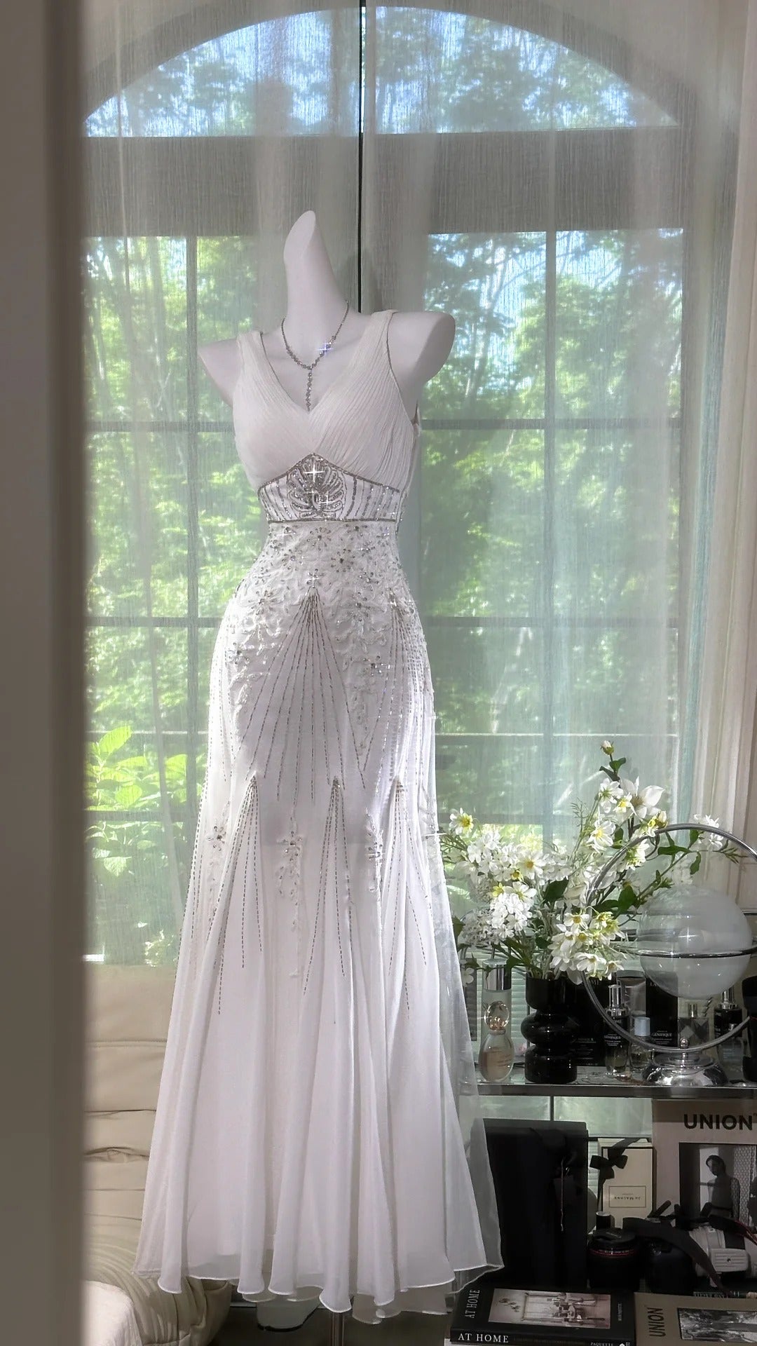 Girlhomeshops-White exquisite beaded long fairy chiffon Prom Dress evening dress party dress gh5077