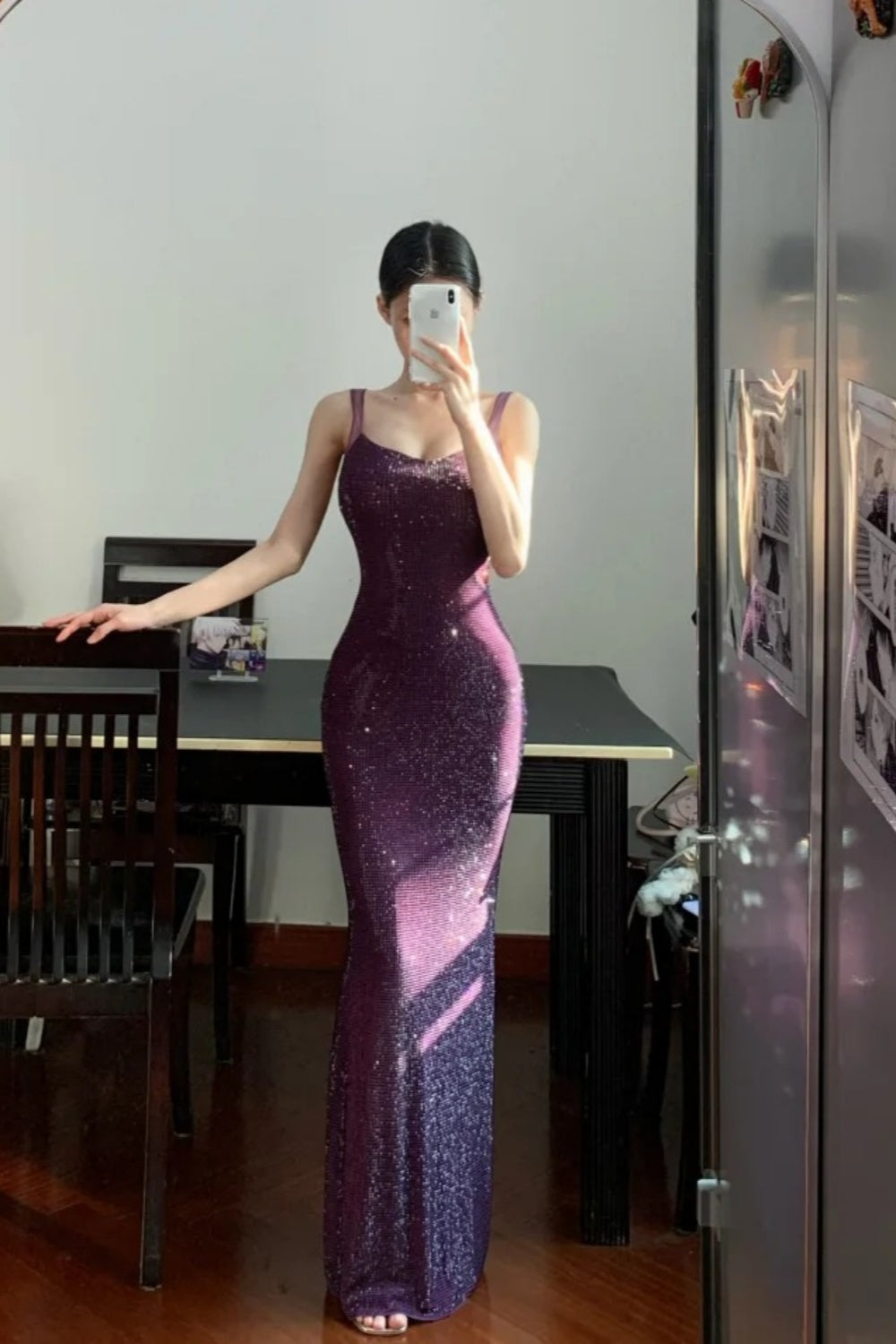 Robe de bal longue et élégante à sequins rouges et violets, robe de cérémonie de remise de diplômes gh6628