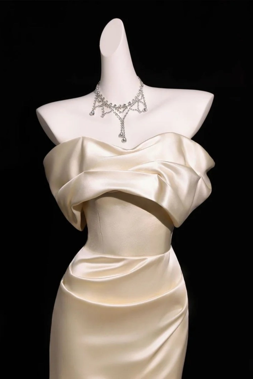 Champagne-Colored Satin Gown, Elegant Long Evening Dress gh7082