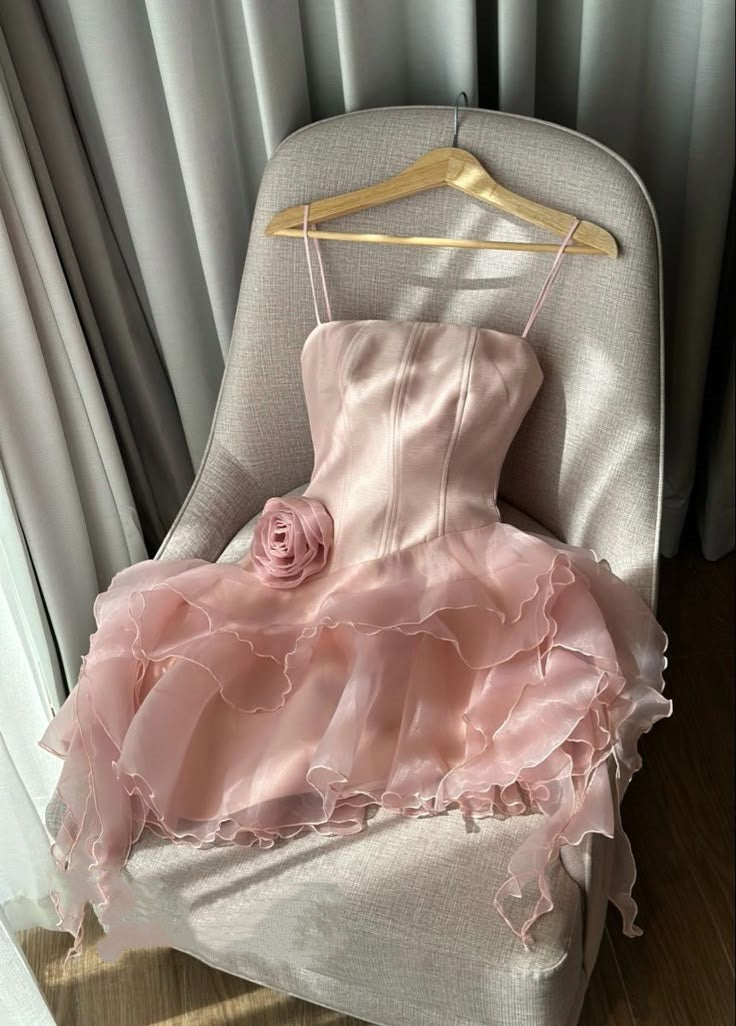 Pink Cute Fantasy Floral Short Chiffon Mini Homecoming Dress Women Bir –  girlhomeshops