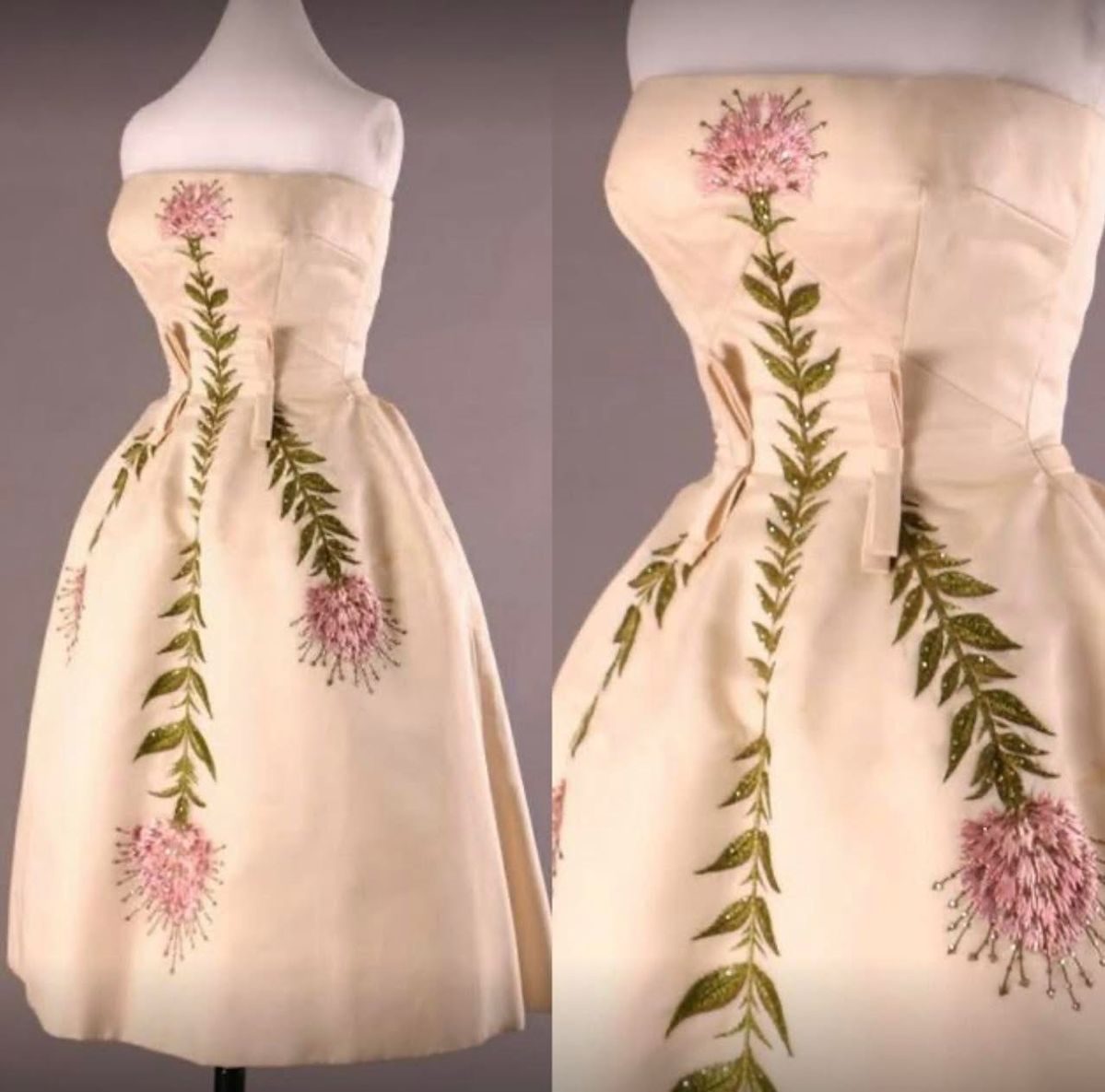 girlhomeshops – Elfenbeinfarbenes, zartrosa, geblümtes, langes Satin-Ballkleid, Ballkleid, gh5553