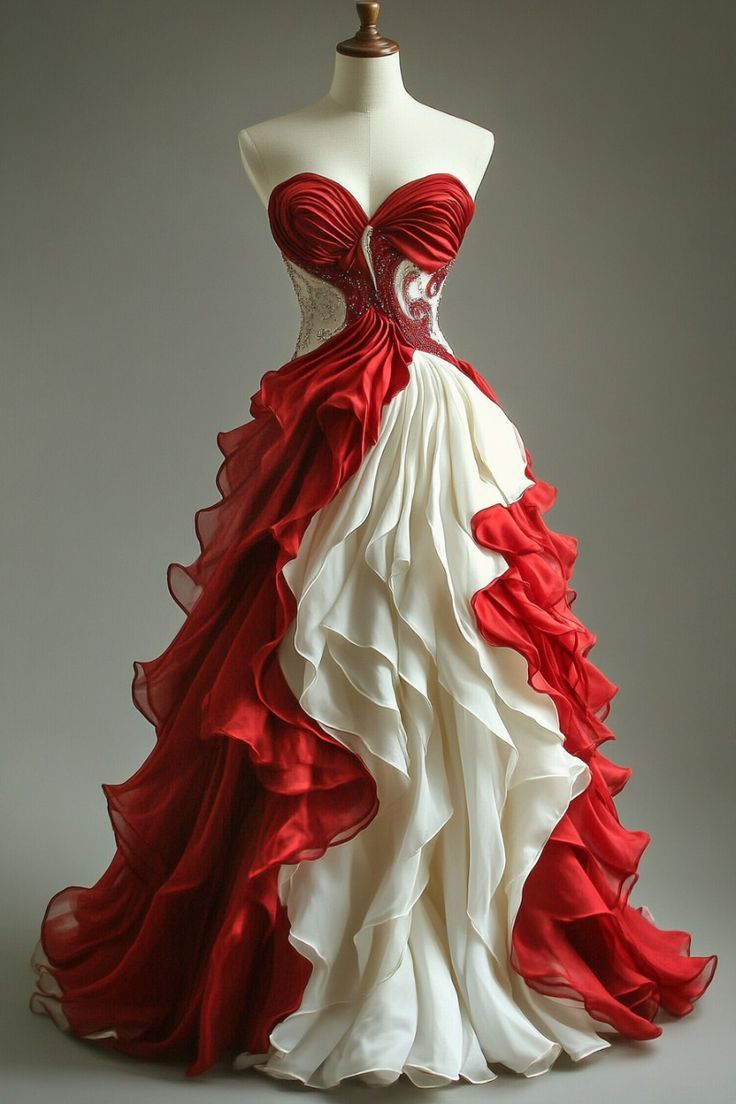 ✨Girlhomeshops🔥 Remise : 5 % de réduction sur les commandes de plus de 100 $ - Robe de bal longue en tulle perlé rouge et ivoire gh4969