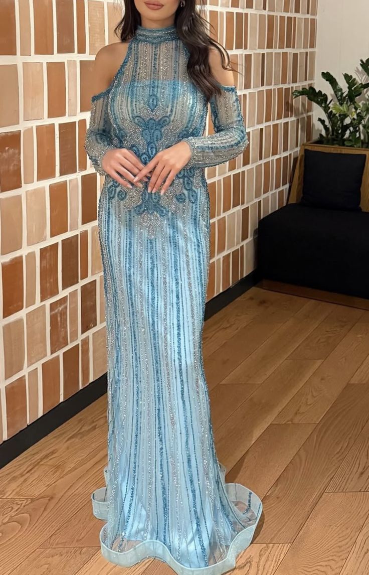 girlhomeshops-Blue Elegant Long Off-Shoulder Prom Dress gh6259