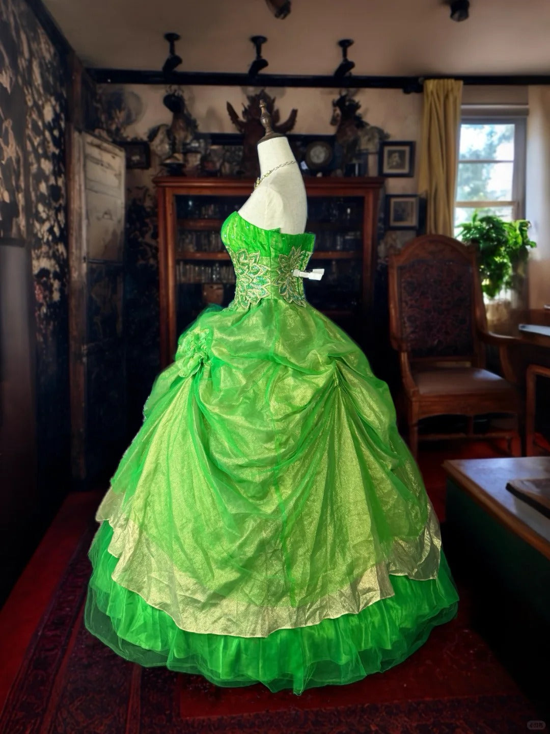 Girlhomeshops-Green gorgeous floral exquisite beaded long tulle ball gown gh5354