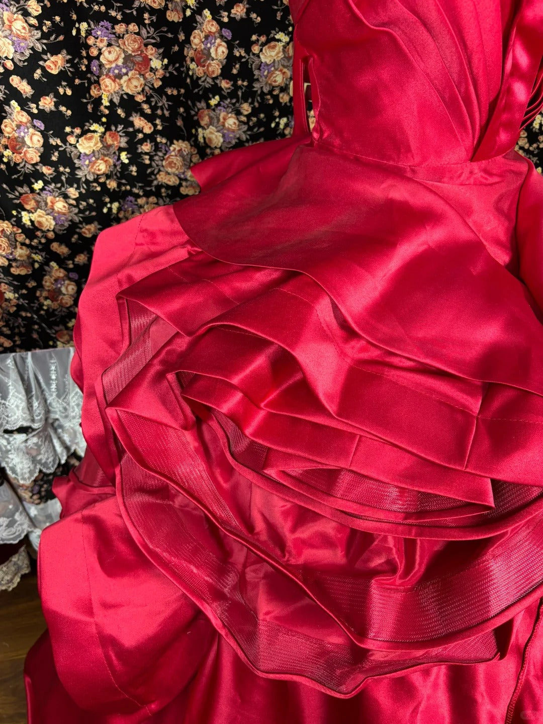 Robe de soirée longue en satin rose rouge gh4767