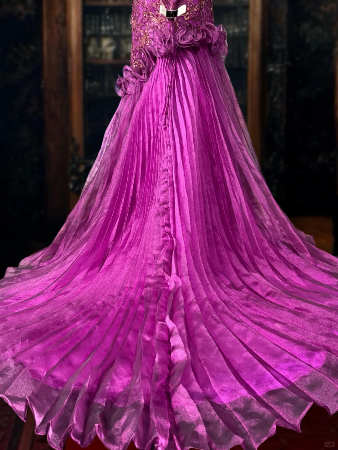 Girlhomeshops-Purple gorgeous floral exquisite beaded long satin tulle mermaid prom dress evening dress gh5353