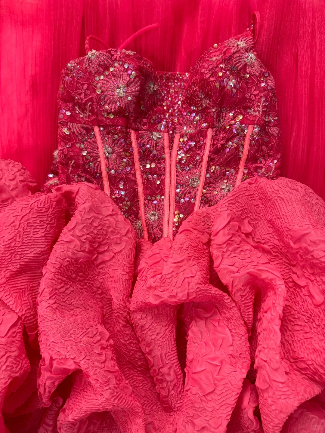 Girlhomeshops-PDark Pink Glitter Tulle Princess Long Formal Prom Dress gh5359