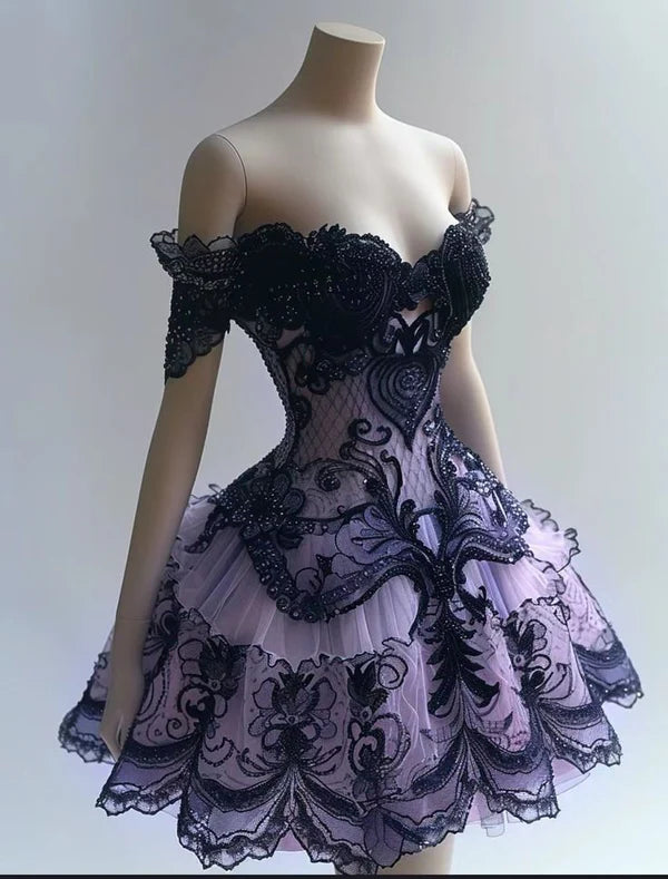 Girlhomeshops--Purple Exquisite Beaded Lace Short Chiffon Homecoming Dress Birthday Party Dress gh5461