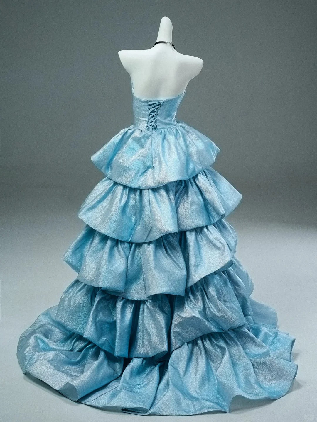 Robe de soirée élégante et brillante, bleu, longue, en satin, avec perles délicates, longueur au sol, à volants, robe de bal, robe de remise de diplôme, robe de Quinceañera, gh3841