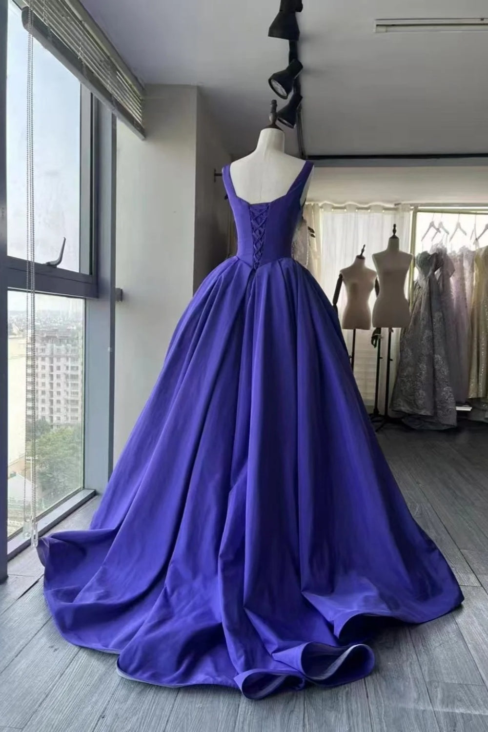 girlhomeshops- Purple Elegant Satin Long And Floor Prom Dress gh6214