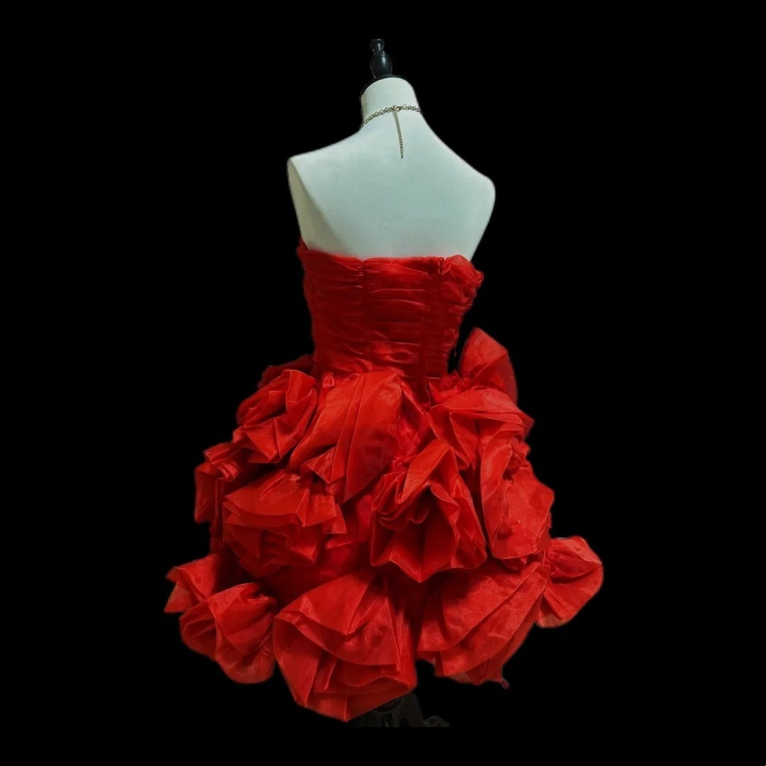 Red Beaded Short Ruffle Satin Homecoming Dress Prom Dress Birthday Dress gh4634