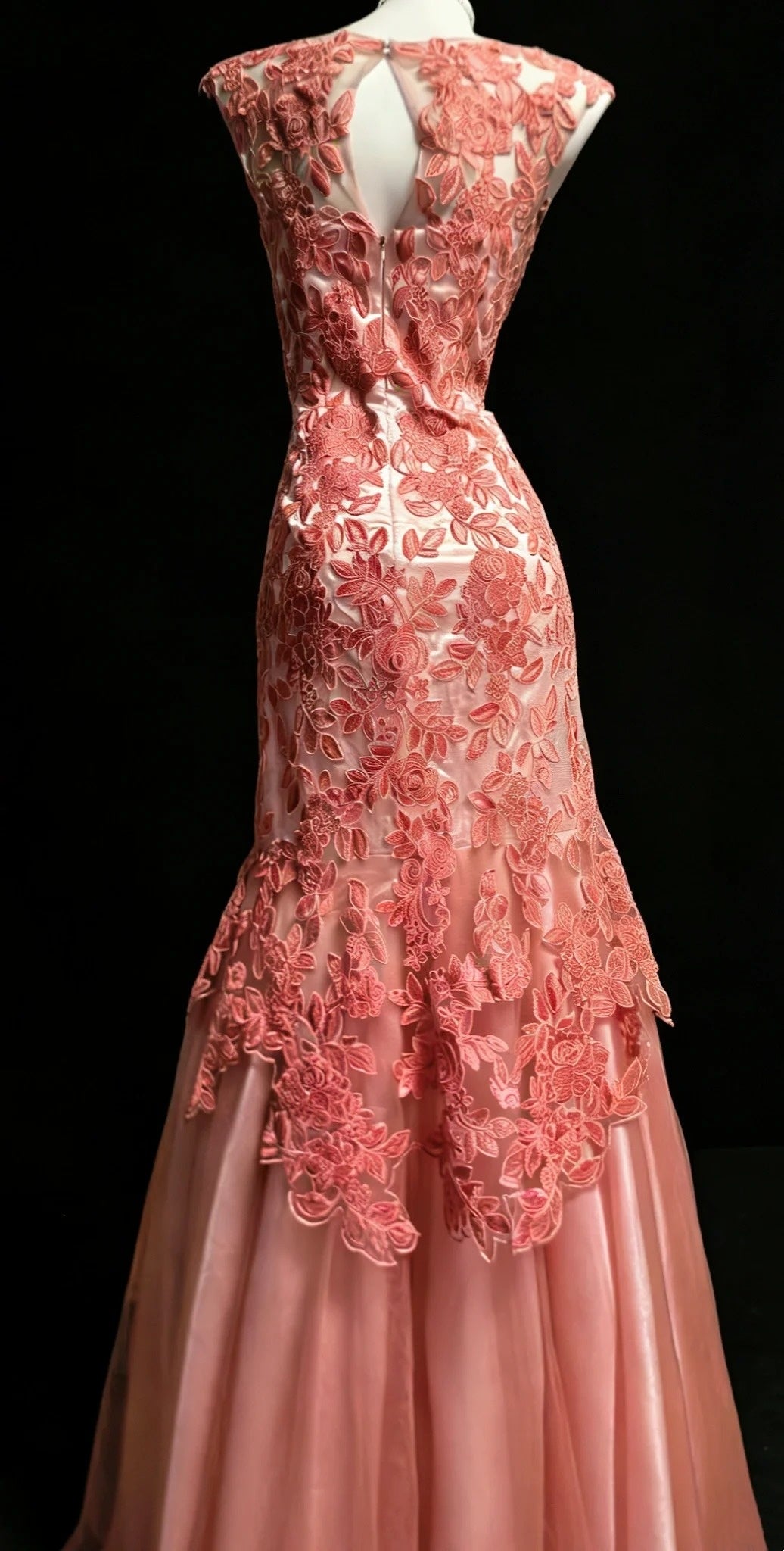 Rose lace long tulle evening gown gh6851