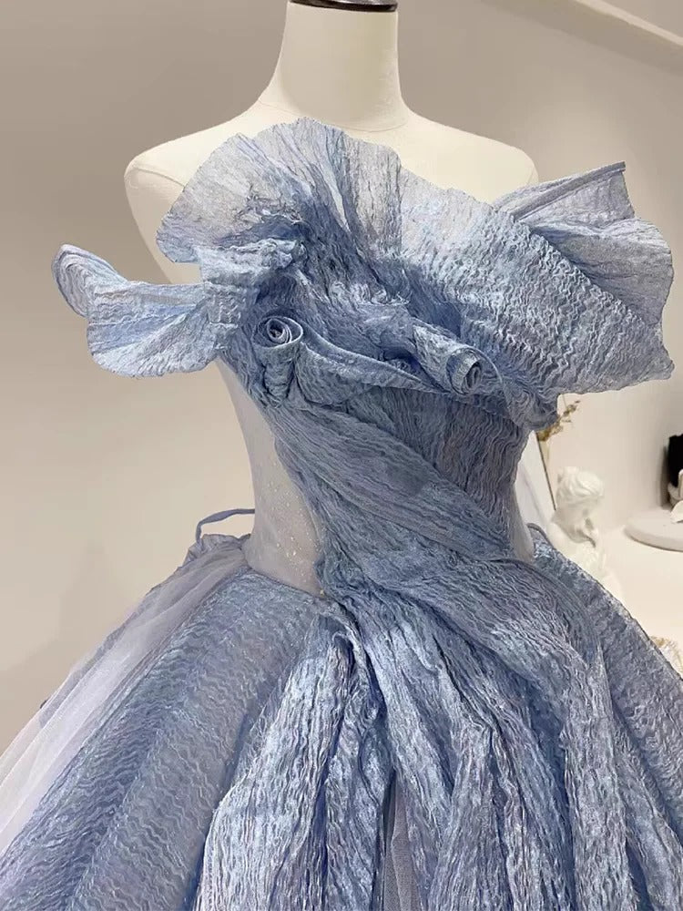 Robe de bal longue en tulle bleu élégant et élégant, longueur au sol, robe de soirée, robe de remise de diplôme, robe de cérémonie pour adulte gh3840