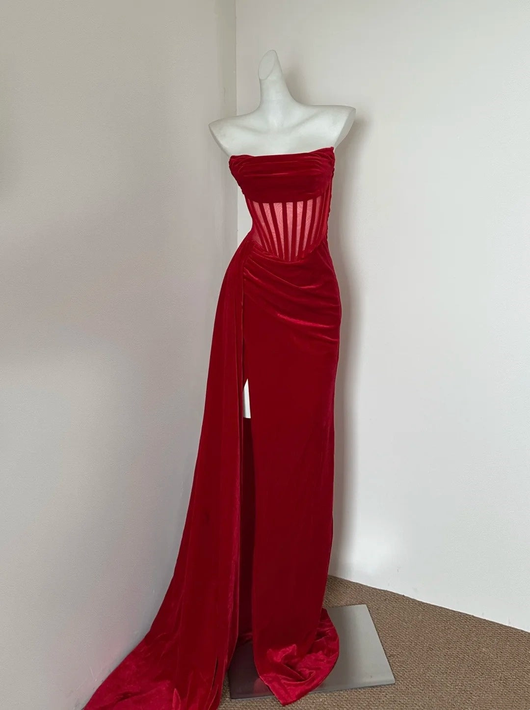 Burgundy/Red Fashion Velvet Long Prom Dress Evening Dress Party Dress gh4833