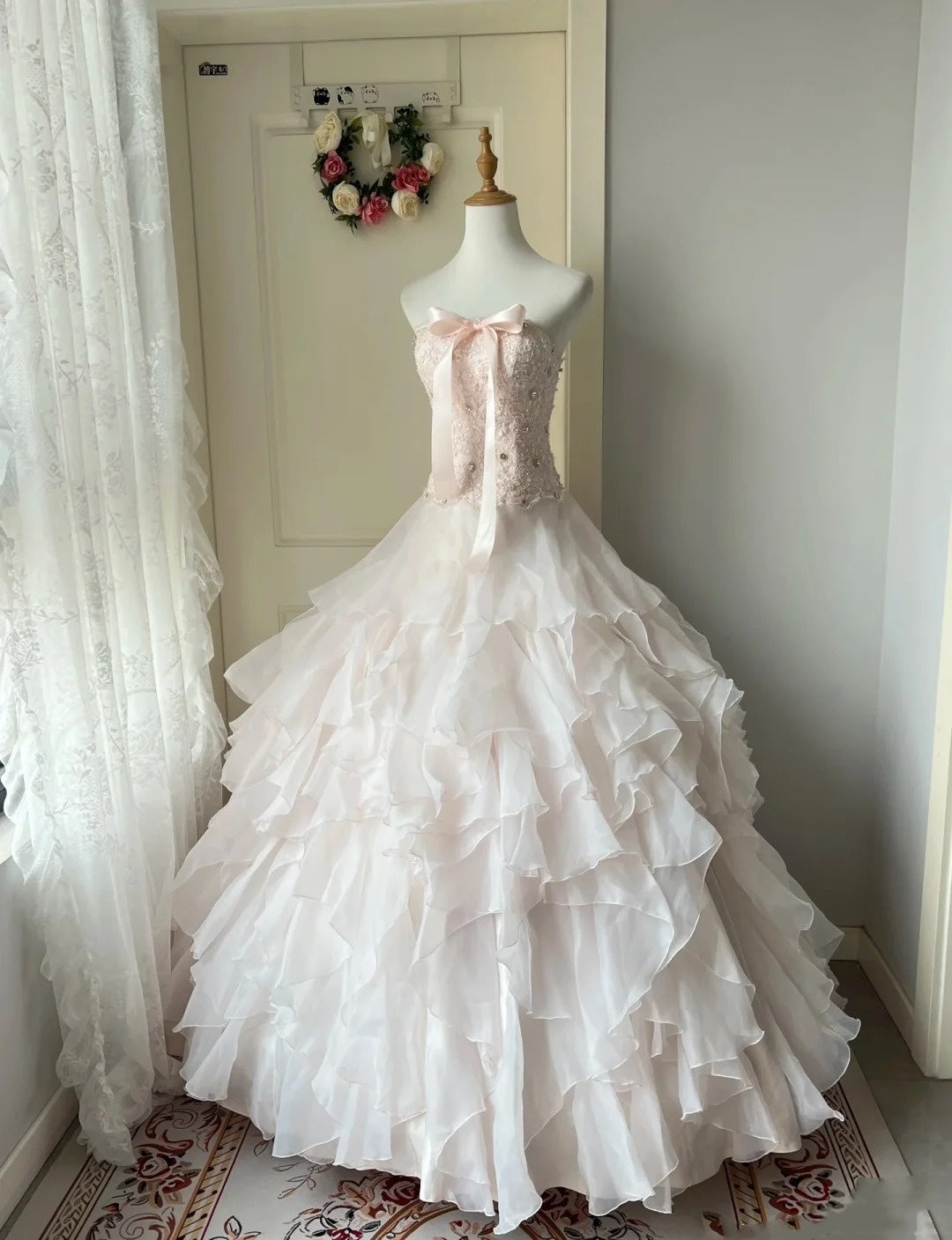 Pink Sweet Elegant Long Tulle Ball Gown Evening Gown Party Dress Adult Ceremony Dress gh4275