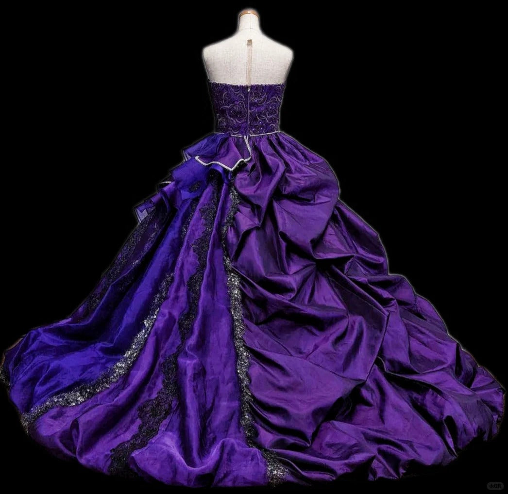 Girlhomeshops - Robe de bal longue en tulle violet, élégante et à la mode, avec des fleurs et des perles, gh5324