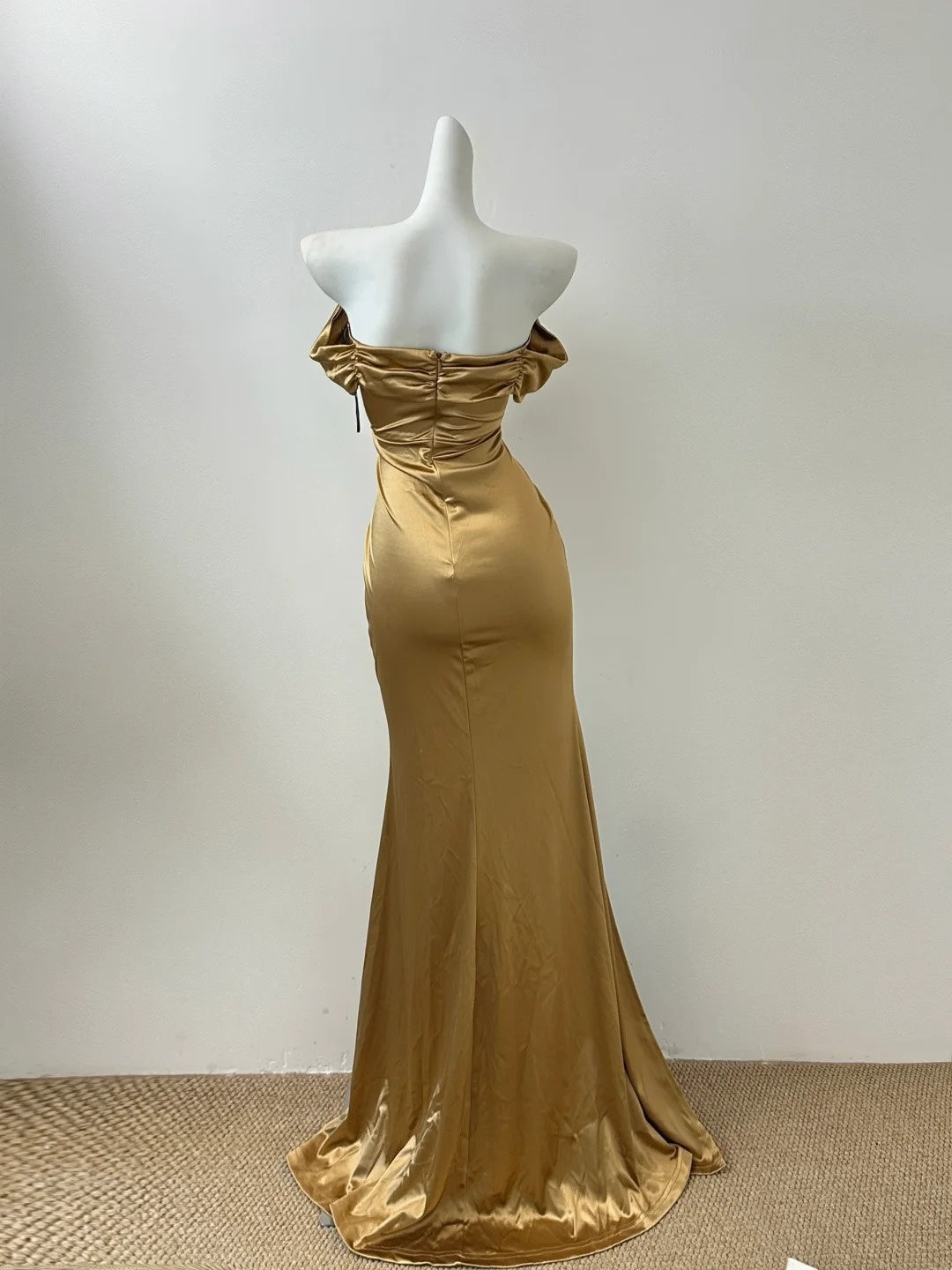 Gold Metallic/Light Champagne/White Fashion Long Satin Prom Dress Evening Dress Party Dress gh4840