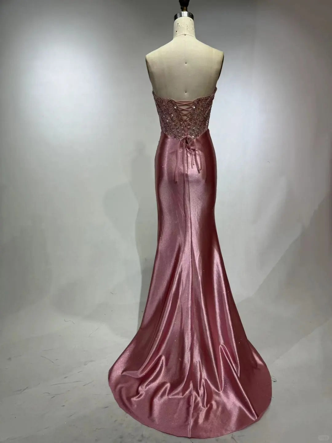Robe de soirée longue en satin rose, élégante et exquise, avec perles et paillettes, fendue au sol, longueur au sol, gh4135