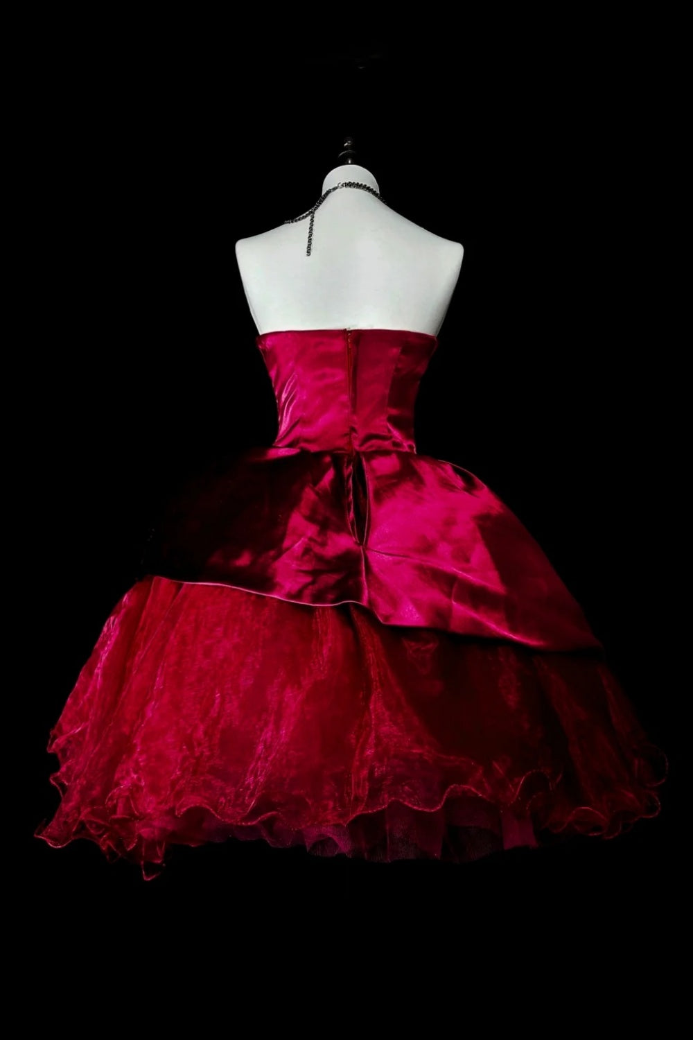 girlhomeshops-Red short birthday dress, tulle back-to-school dress gh6140