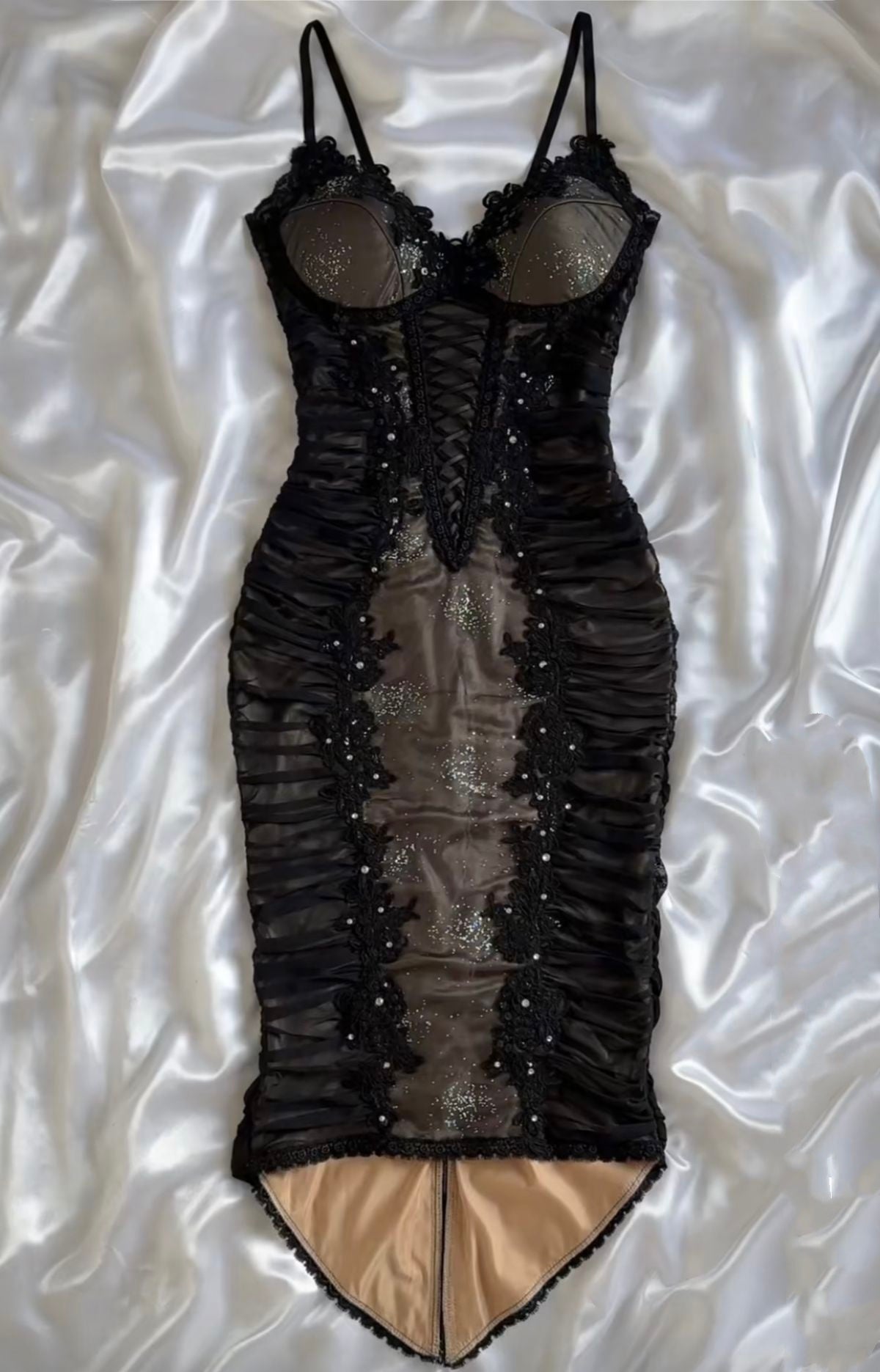 Black/Burgundy Retro Lace Camisole Dress: Fitted Waist, Sparkle Tulle Panel, Party Sexy Dress gh6593